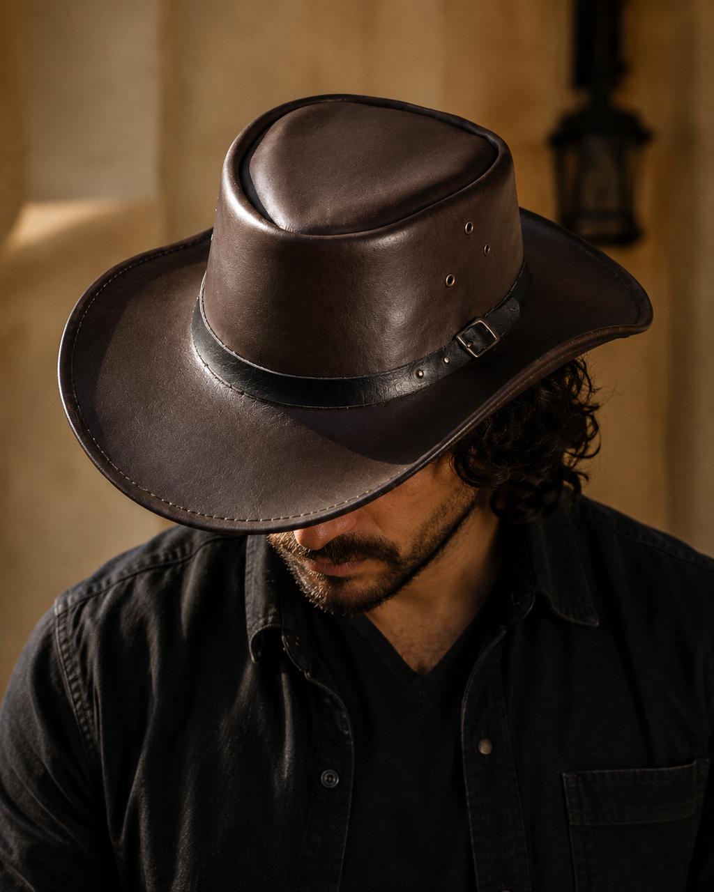 Black Stripe Leather Cowboy Hat