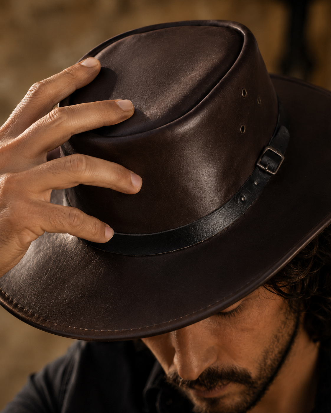 Black Stripe Leather Cowboy Hat