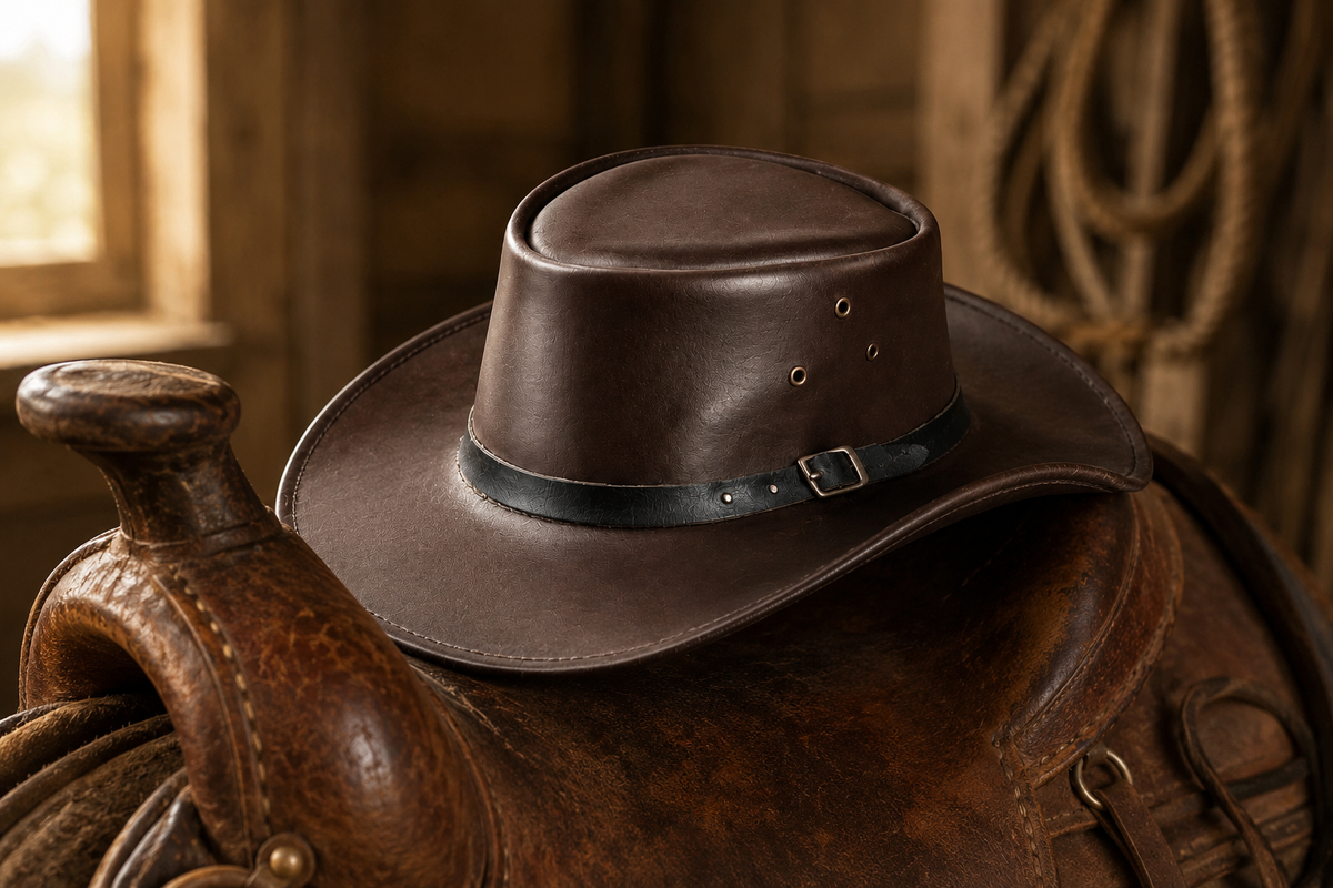 Black Stripe Leather Cowboy Hat