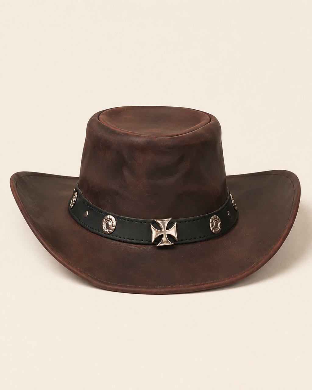 Premium Leather Western Cowboy Hat Studs band Burgundy