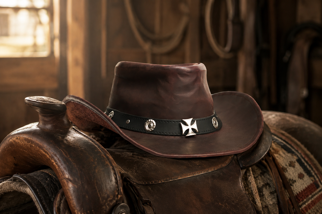 Premium Leather Western Cowboy Hat Studs band Burgundy