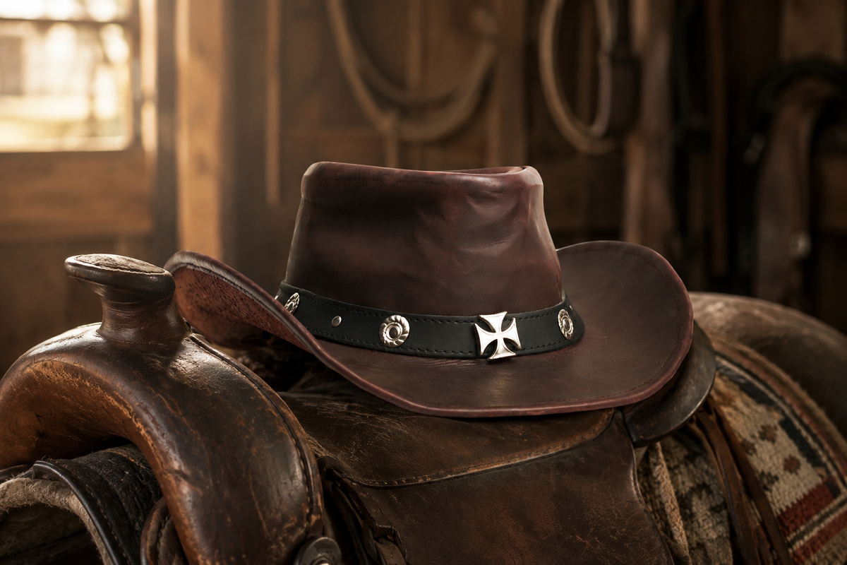 Premium Leather Western Cowboy Hat Studs band Burgundy